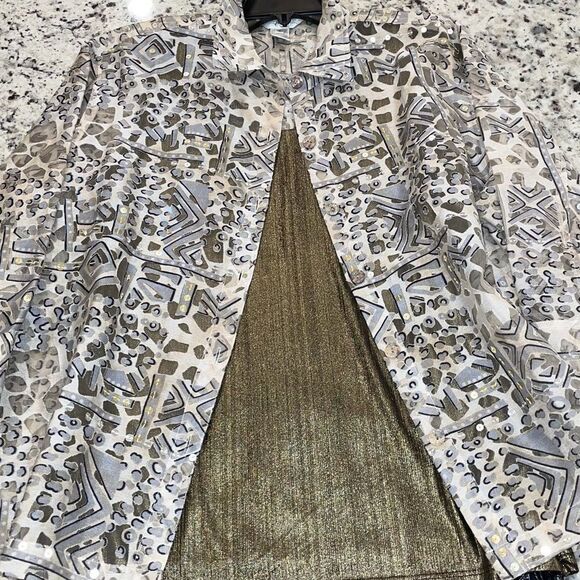 ios SIZE MEDIUM SILVER & GOLD SEQUIN BURNOUT FABRIC JACKET - Picture 4 of 9